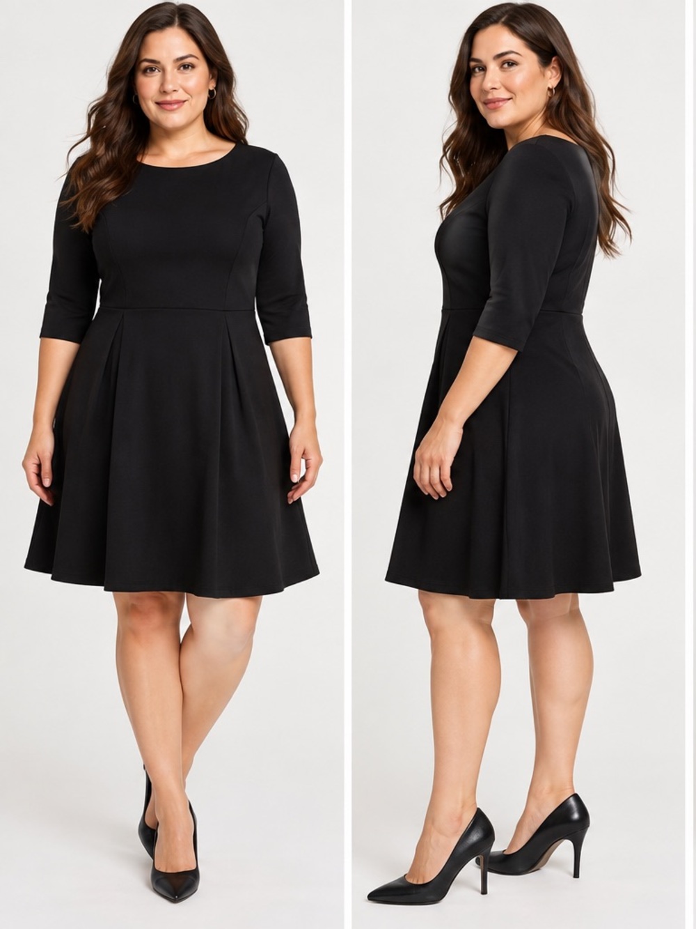 Reitmans Classic Black Midi Dress with Three-Quarter Sleeves